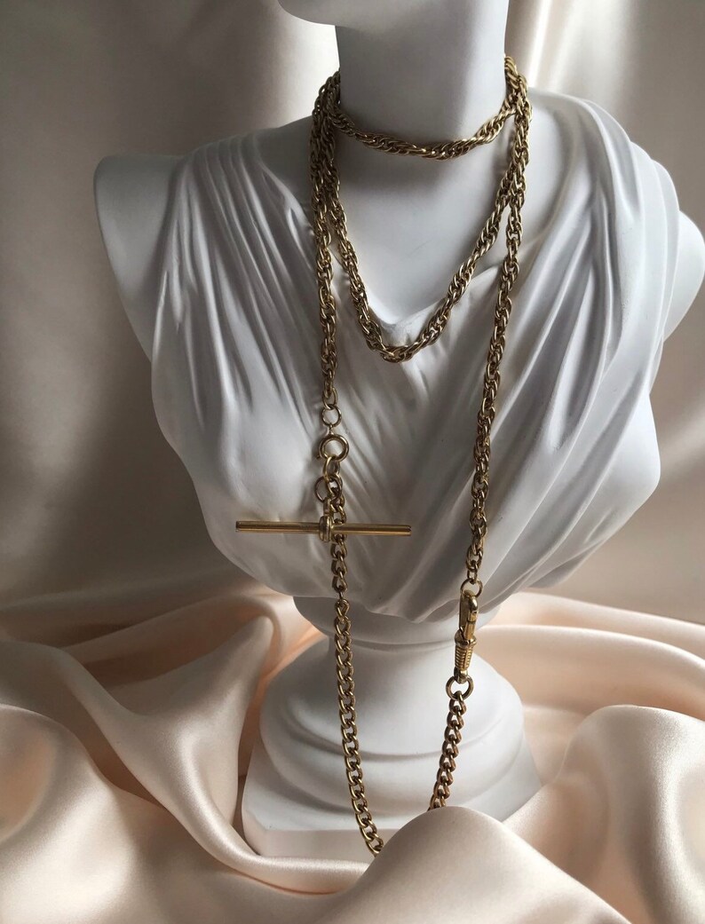 Bar and Albert Chain Bracelet Bespoke Necklace /& Bracelet by Waszkiewicz Atelier Vintage 1980s Long Chain Necklace with T