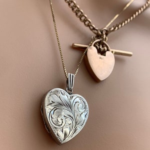 Victorian Sterling Silver Heart Engraved Locket Heart Shape Large Locket