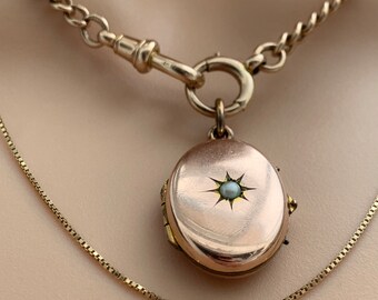 Antique Victorian Rolled Gold Locket Seed Pearl in the Centre Oval Locket with Orginal Photograph Mourning Locket