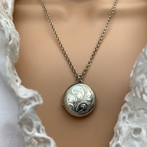 Sterling Silver Locket 925 Round Engraved Locket Pendant Antique Victorian Keepsake Memento Mori Locket