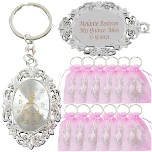 12 PCS Personalized Quinceanera Keychain Cinderella Theme Party Favor Sweet 15/ Sweet 16 and 18 Birthday