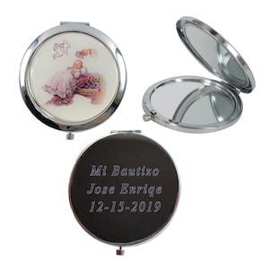 Personalized Baptism Favor (12 PCS) Recuerdos de Bautizo, Christening Mirror Compact Favors