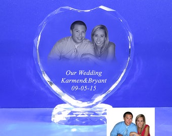 1 piece of Personalized Photo Crystal Heart Plaque, Laser Etched Gift Wedding quince birthday