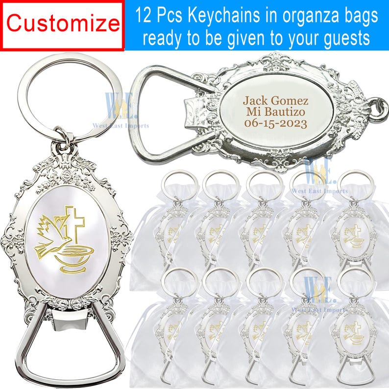 12 PCS Baptism Favors Personalized Keychain Recuerdos Para Bautizo ...