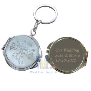 Personalized Wedding Mirror Keychains Dove design Gift for guest Party Favors