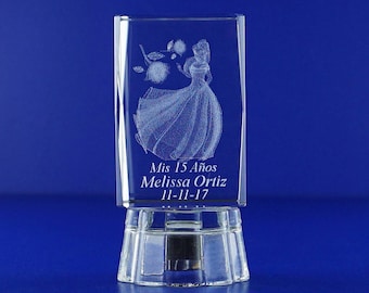 Princess Quinceañera (12 PCS) Mis XV Años Mis Quince Años Mis 15 Años Sweet 16 Personalize Custom Laser Etched Engraving Crystal Favor 032LP