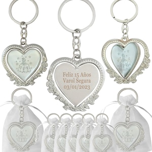 Gepersonaliseerde Spinning Quinceañera sleutelhanger Gunst (12 stuks) - Gegraveerde metalen sleutelhanger Sweet 15 / 18 verjaardag aangepast met gift bag