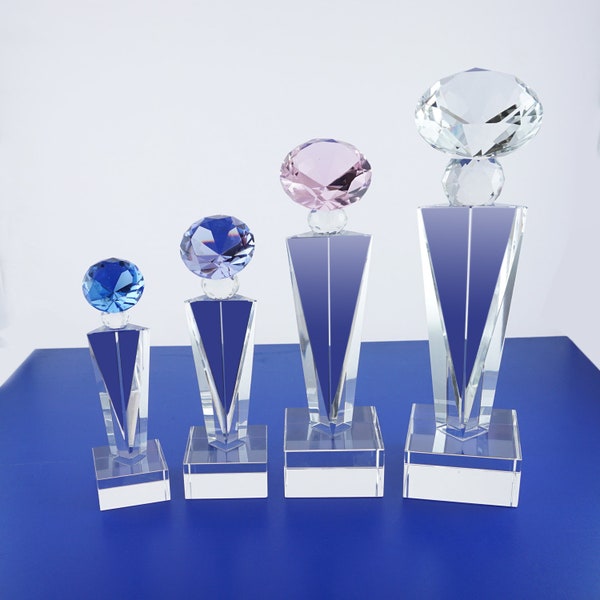 Crystal Glass Diamond trophy Awards Recognition Achievement Reality Personalized Custom Laser Etched Engraving Trophy TH118-Dia