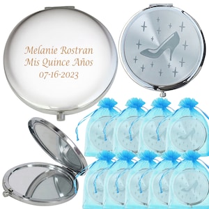 12 PCS Personalized Shoe Design Mirror Compact Wedding  Quinceanera Bridal Baby Shower Zapatilla de Cenicienta Birthday Cinderella