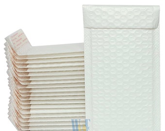 Bubble Mailers 4 x 7  (50 pieces) White Envelopes Poly Padded Water Resistant Redi-Strip Peel Off Closure