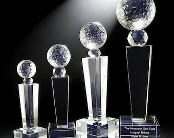Trofeo de golf de cristal con texto grabado personalizado. Ideal para golfistas masculinos o femeninos. TH093GLF