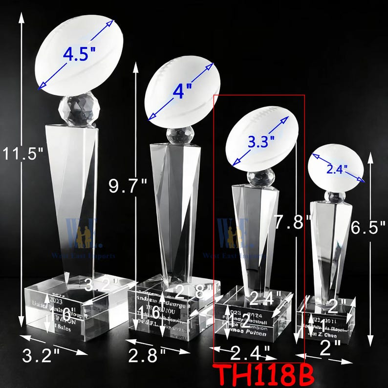 Personalized Crystal Football Trophy: Laser Etched Championship Award ...