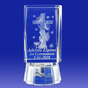 First Communion (12 PCS) Comunión, Confirmation Personalized Custom Laser Etched Engraving 3D Praying boy or girl Cross Crystal 055L