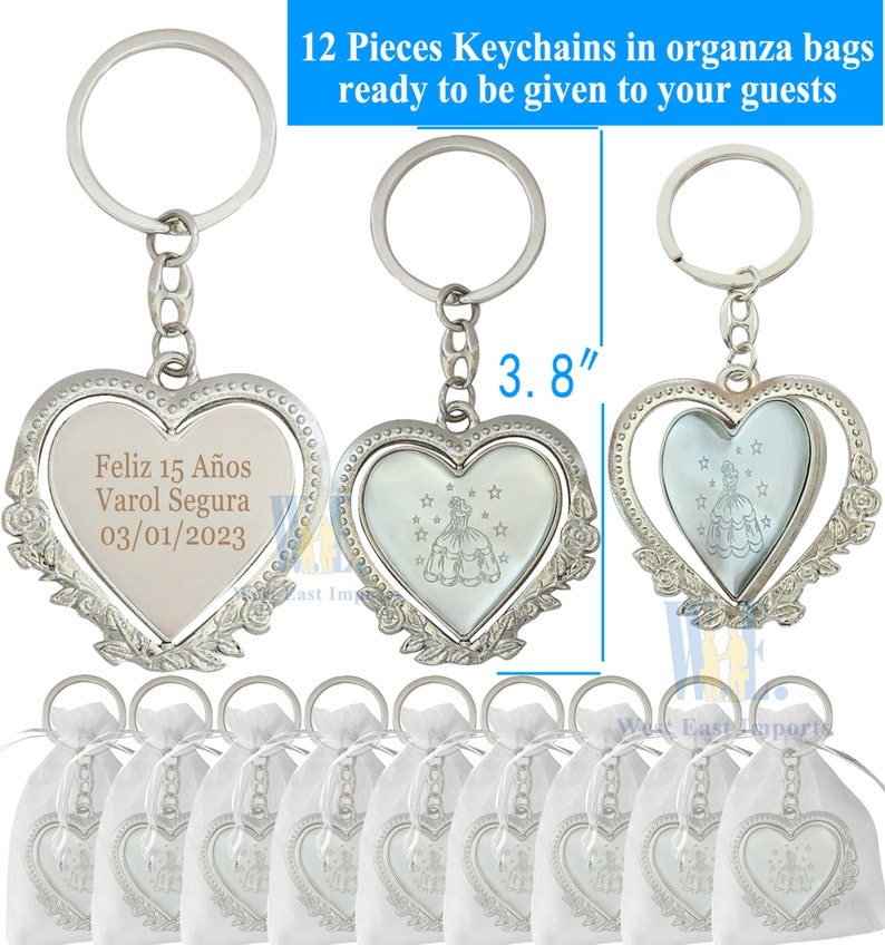 Personalized Spinning Quinceañera Keychain Favor 12 PCS Etsy