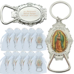 12pcs personalized Baptism favors Christening First Communion Our Lady of Guadalupe bottle opener Bautizo Recuerdos Virgin Mary Quinceanera