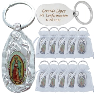 12 Pcs Personalized Our Lady of Guadalupe Keychains Memorial Favor Celebration of Life Funeral Giveaway Recuerdos Para Funeral
