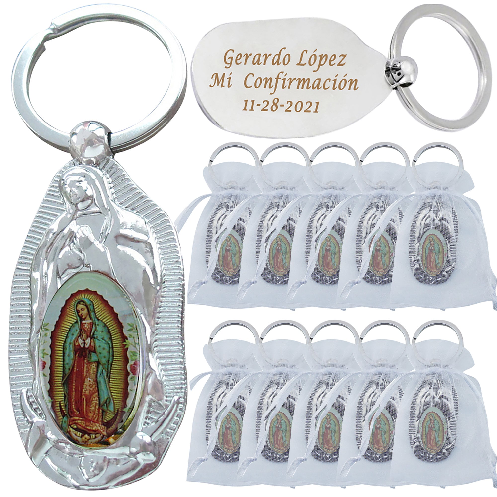 12 Pcs Personalized Our Lady of Guadalupe Keychains Memorial Favor Celebration of Life Funeral Giveaway Recuerdos Para Funeral