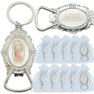 12 Pieces Handy Stainless steel Our Lady of Guadalupe bottle opener party favor for Baptism, First communion, Christening, wedding, Memorial