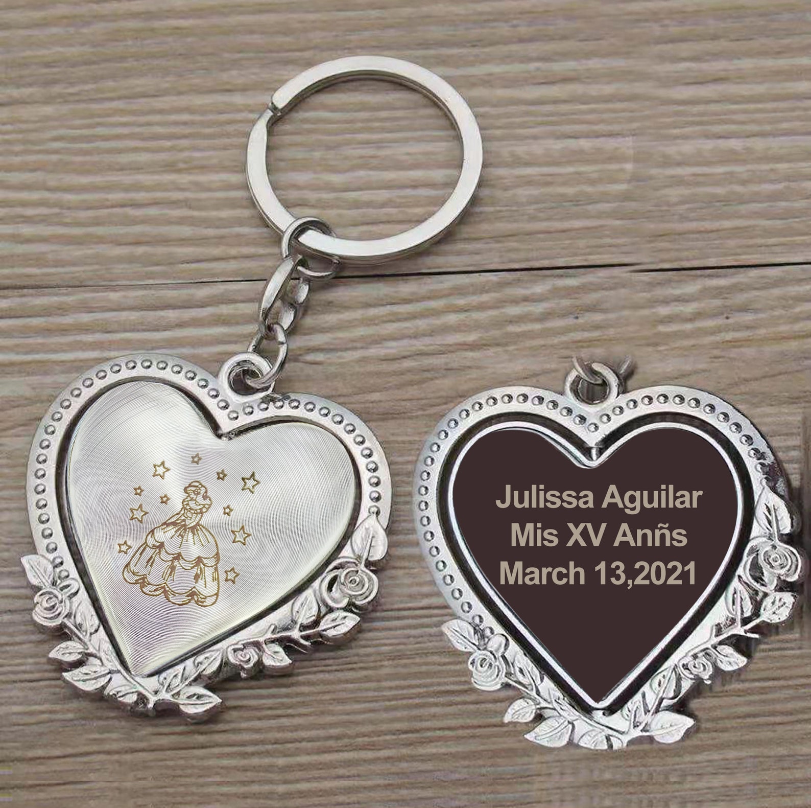 Personalized Spinning Quinceañera Keychain Favor 12 PCS Etsy