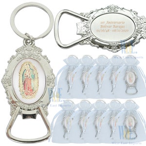 12 PCS Personalized Sweet 15 Quinceanera Favor Baptism  Our Lady of Guadalupe Bottle Opener keychains Christening Favor