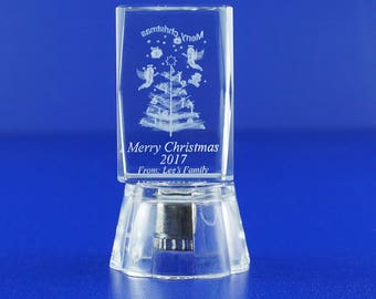 3D Christmas tree Crystal Cube (12 PCS) lighted Personalized Custom Laser Etched Engraving Holiday Crystal Glass Cube