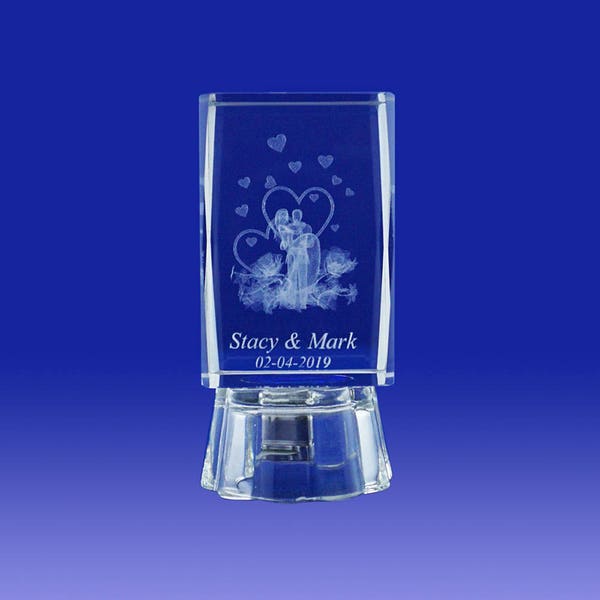 Nuestra Boda (12 PCS) Wedding Favors Personalized Custom Laser Etched Engraving 3D Bride & Groom Crystal Cube Glass 003L