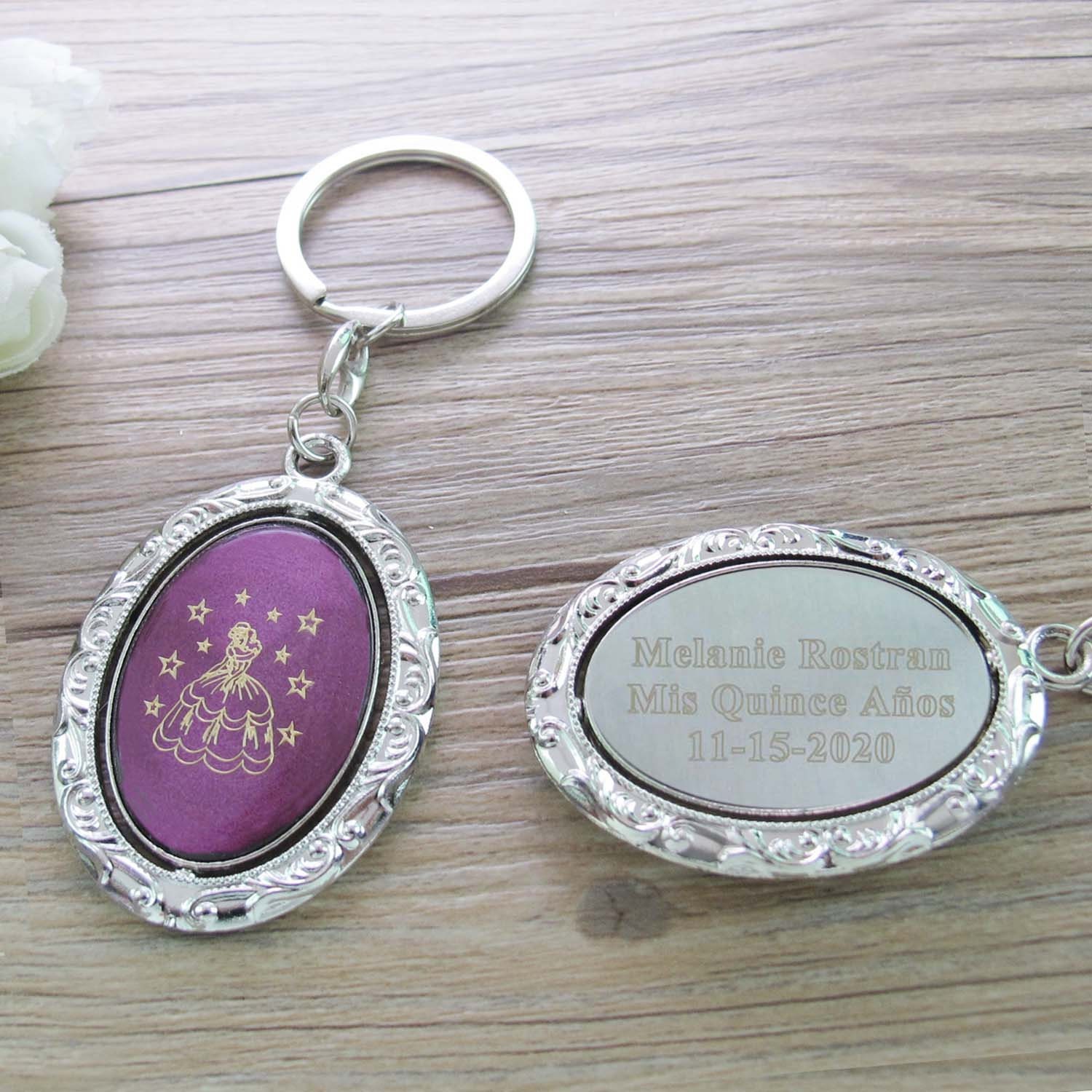 Personalized Spinning Quinceañera Keychain Favor 12 PCS Etsy