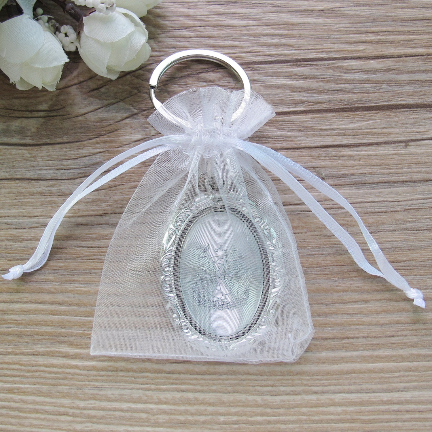 Key Ring Present Personalized Spinning Wedding Keychain Favor (12 PCS) Engraved Oval ...