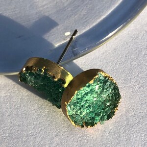 12 MM Green and gold druzy earrings, faux druzy stud earrings, druzy jewelry,