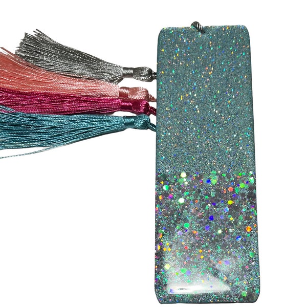 Wood bookmark Teal, pink holographic fine and chunky glitter, sparkle bookmark, teen bookmark, bling bookmark