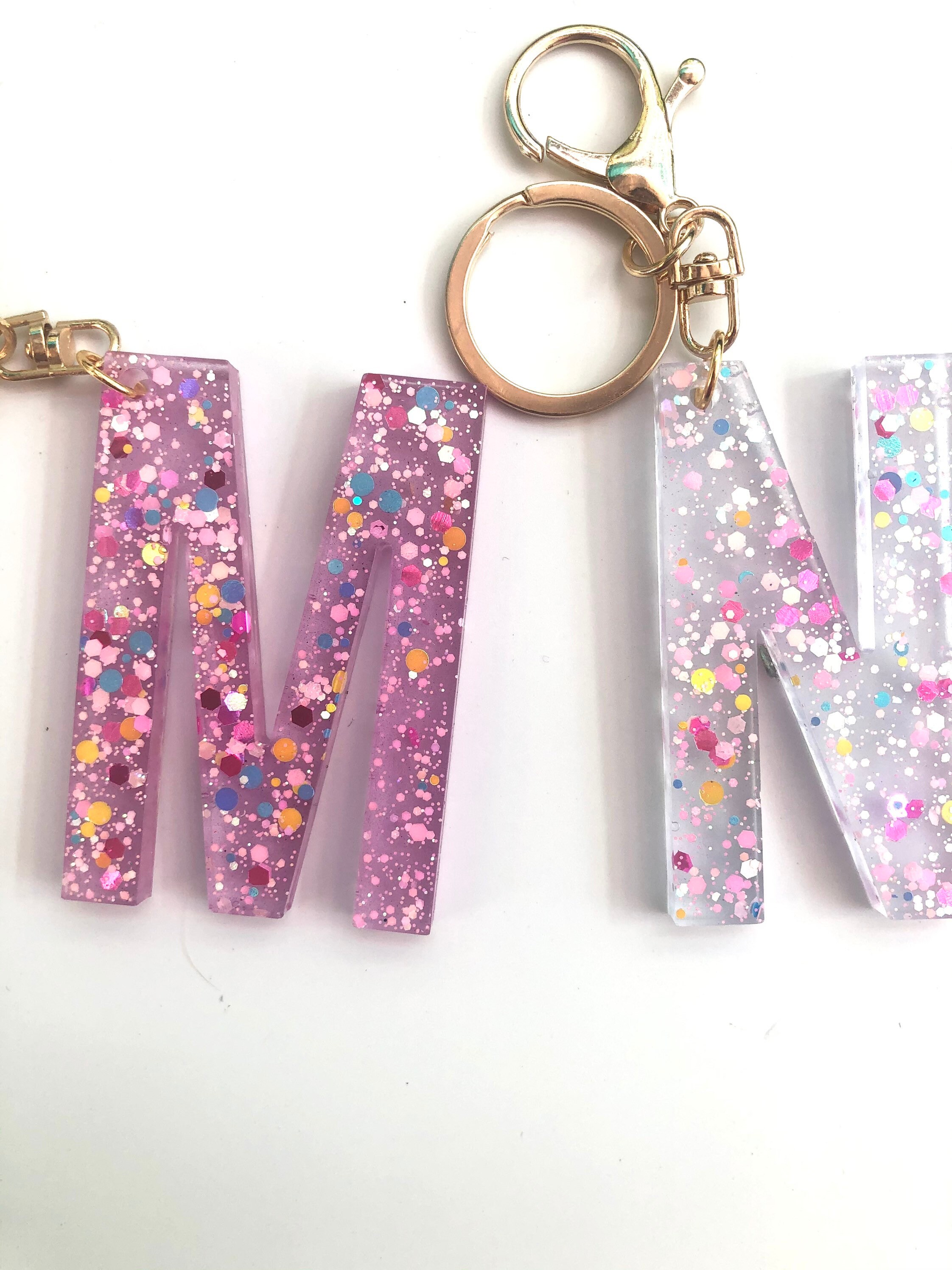 Glitter Initial Keychain Color Changing Resin Letter Etsy UK