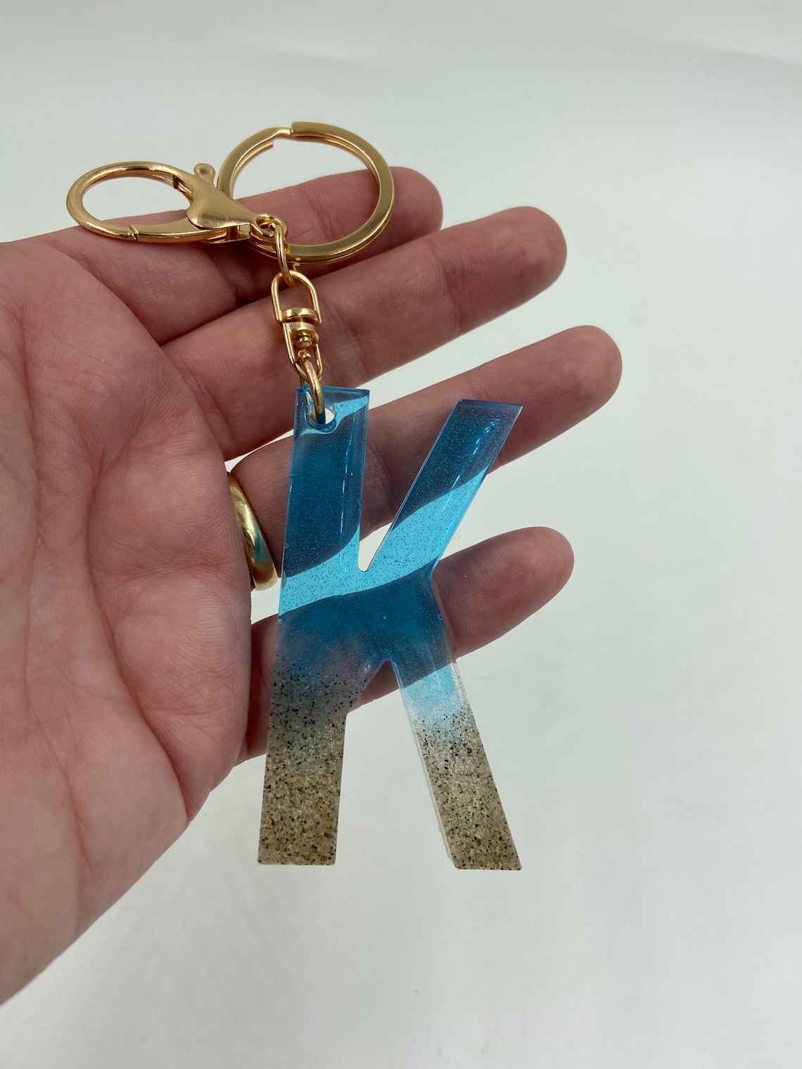 Ocean Initial Keychain Resin Letter Keychain Beach Keychain Etsy