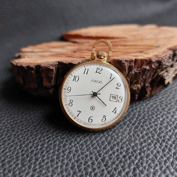 Antique pocket watch "Raketa" from the Soviet Union era, Gold plated mechanical Raketa Watch Christmas Gift for men