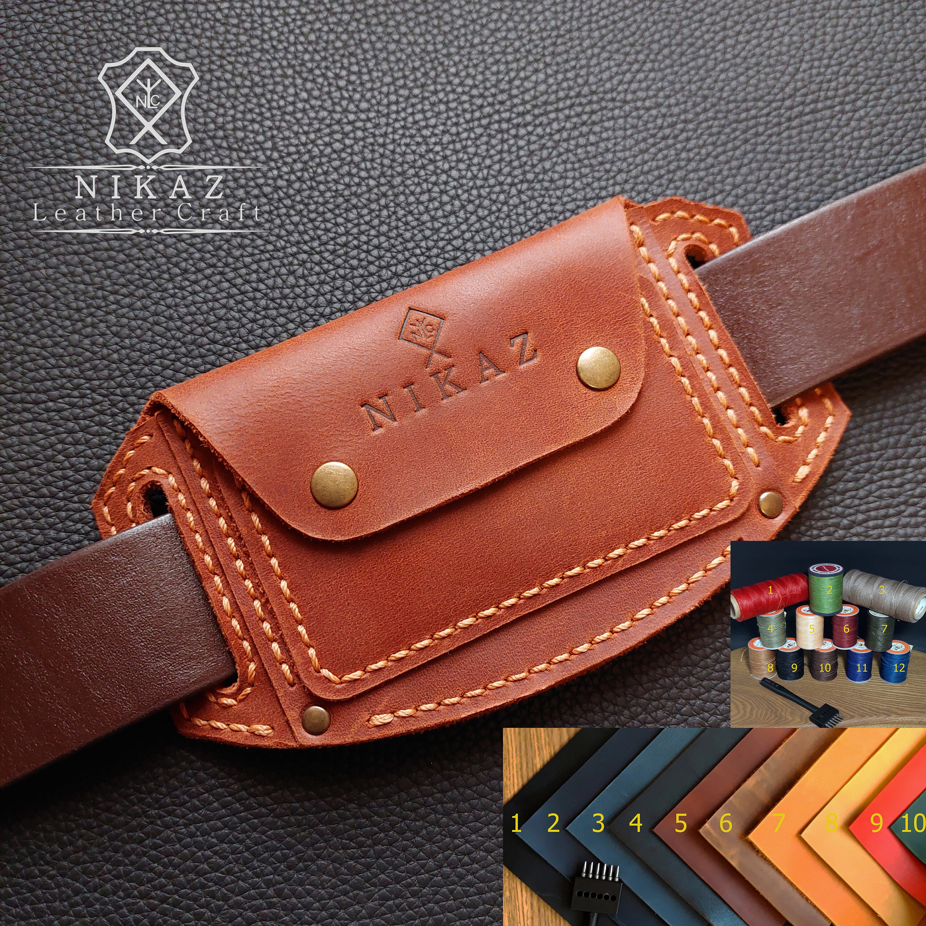 韓国商品/TREEMINGBIRD Leather Card Wallet Belt Belt Wallet Leather, Belt Card Holder, Belt Wallet for