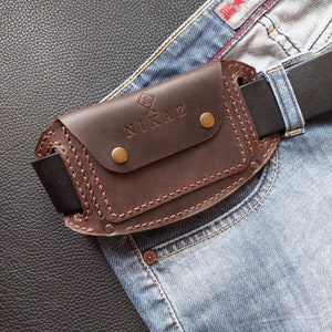 Carteras de cuero marrón para cinturón (todos los colores), billetera para cinturón, regalo de cumpleaños para papá, billetera de viaje minimalista (P014)
