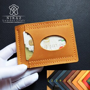 Cartera personalizada de cuero minimalista para hombre, cartera delgada personalizada con escritura a mano, regalo para él, papá, hijo, novio, esposo, día del padre (P022)