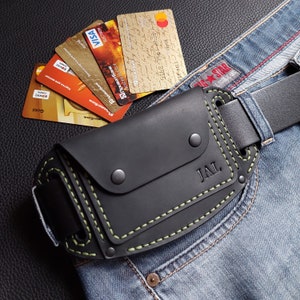Cartera de viaje con cinturón, cartera con cinturón negro, cartera personalizada de regalo para hombres (Р044)