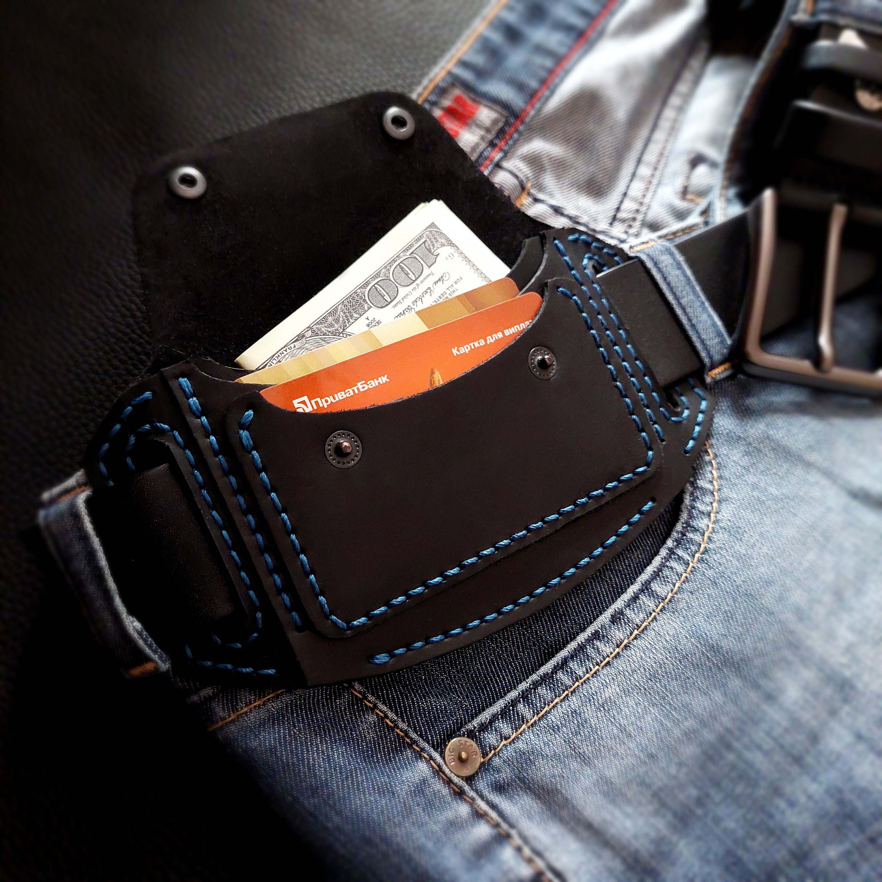 Leather belt wallets (all colors) wallet on belt, birthday gift for father Christmas Gifts (P008)