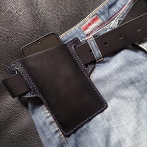 Handmade Genuine Leather Phone Case on Belt Vertical Cell Phone Pouch, Durable Holder for iPhone and Android, Holster Case with Slant Mount