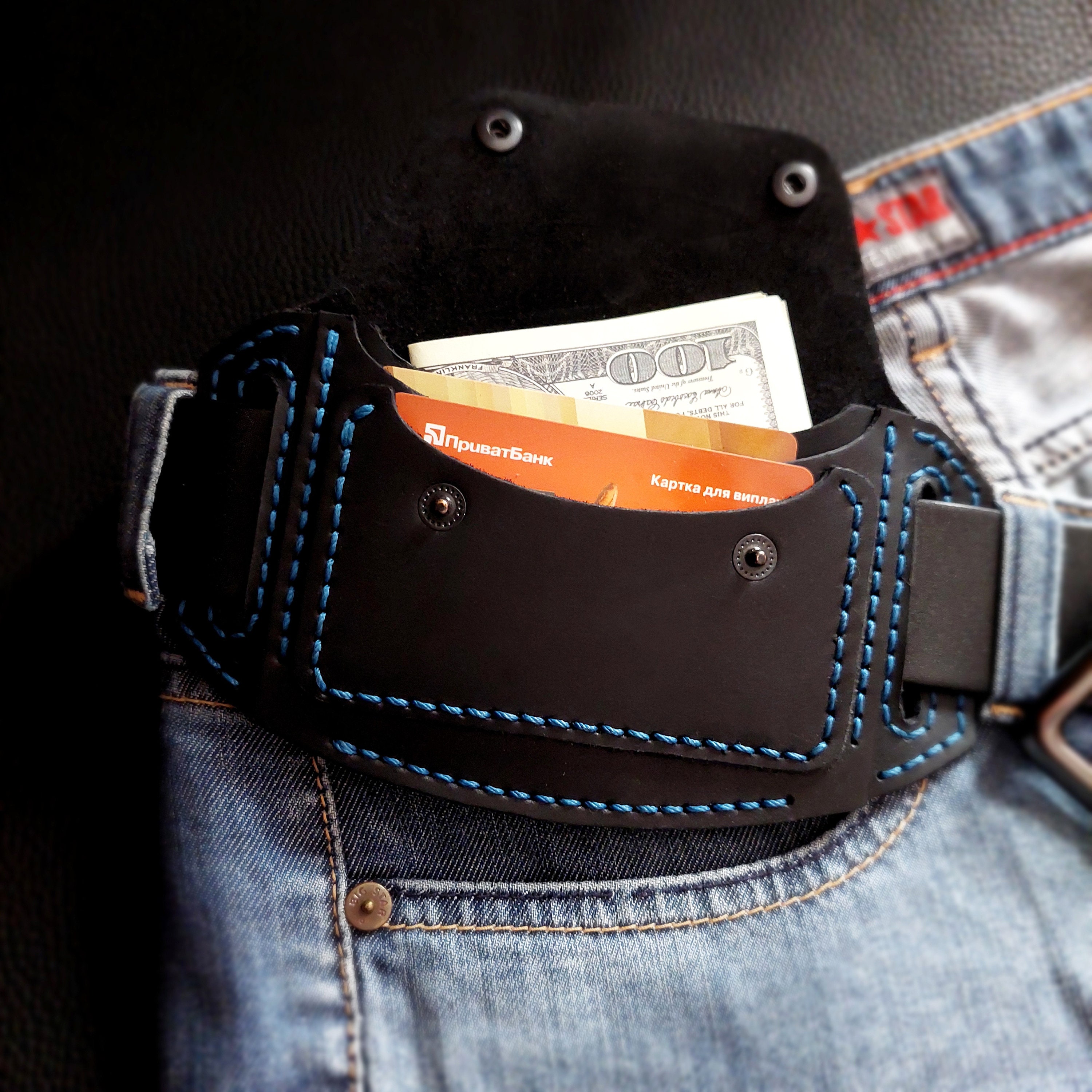 Leather belt wallets (all colors) wallet on belt, birthday gift for father Christmas Gifts (P008)