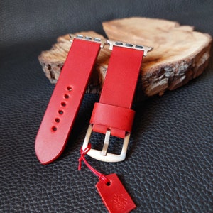 Cinturino per Apple Watch in pelle rossa con fibbia in acciaio inossidabile (А005)