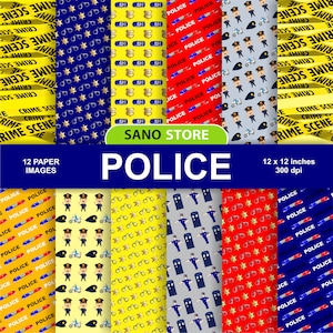Police Fingerprint Scrapbook Digital paper pack Craft Printable  Backgrounds - printable papers - Cartoon, animation,12x12 inches. 300 dpi.