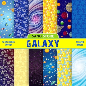 Galaxy Universe Space Stars Planets Cosmic Scrapbook Digital paper pack Craft Printable Cartoon Backgrounds - printable papers - 12x12 inch.