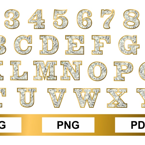 Dollar, Money, Gold, Printable Papers, Font, Pdf, Png, Jpg, Alphabet, Letters, Numbers, Dollar Pattern, Printable