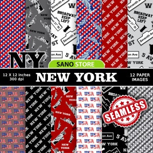 New York, USA, NY, Broadway, Traffico, Carta digitale, Sfondo digitale, Statua della Libertà, Viaggio, Senza soluzione di continuità, Carta per scrapbooking digitale