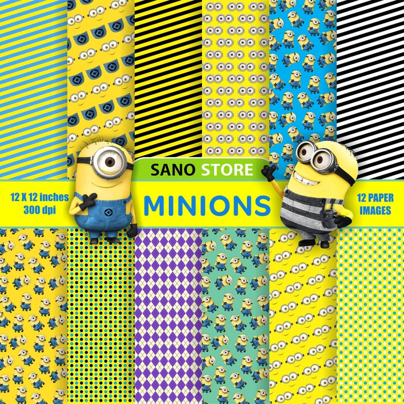 Minions Minion Scrapbook digital paper Printable papers | Etsy