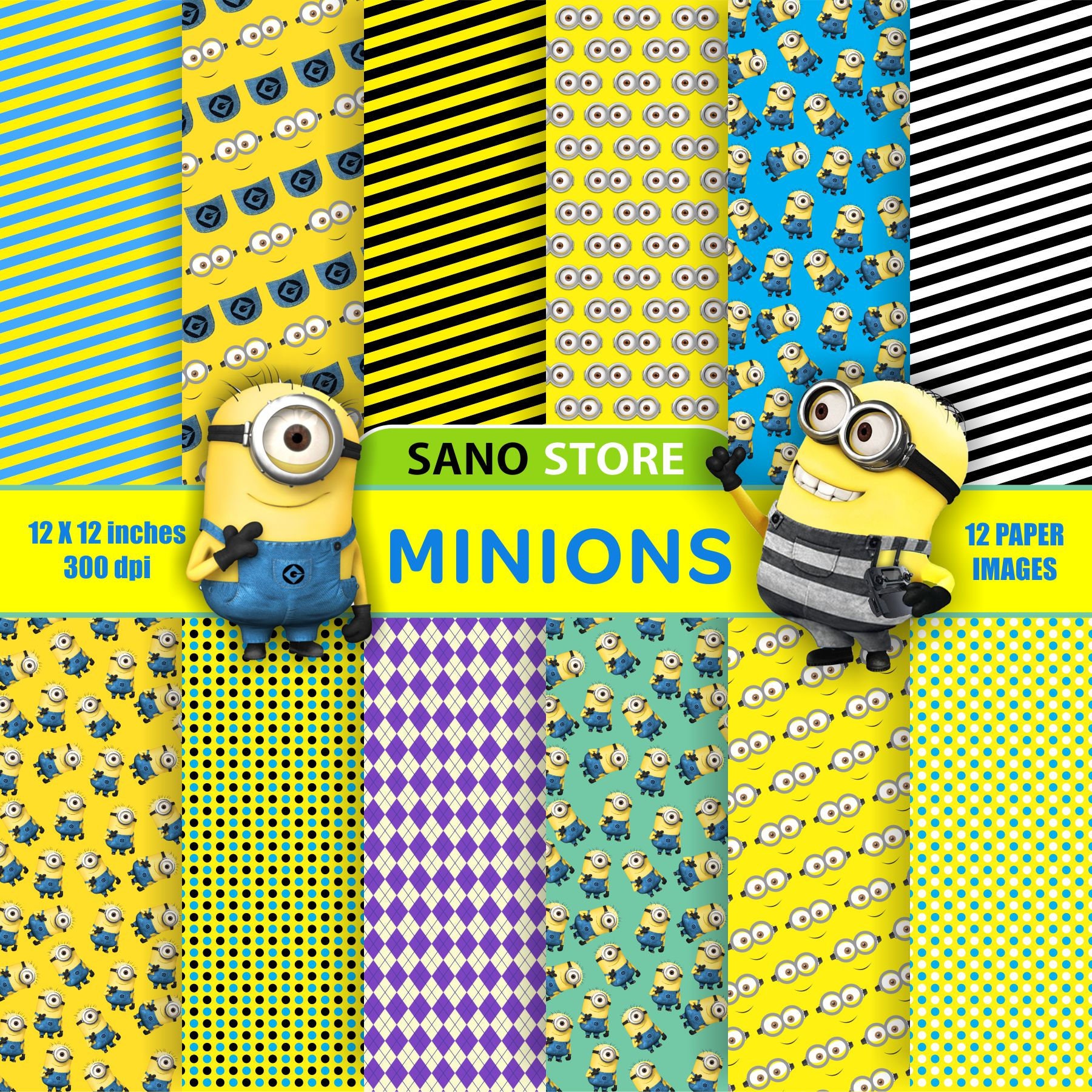 Minions Minion Scrapbook digital paper Printable papers | Etsy