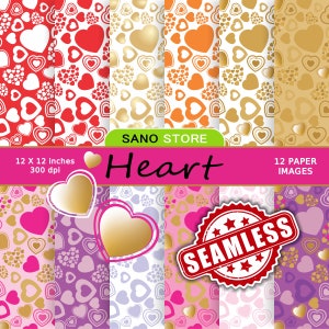 Heart, Love, Sweet, Backgrounds, craft, scrapbooking,  Gold, Red, Purple, digital paper pack - printable papers, download,  Seamless