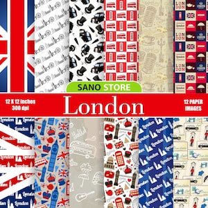 Londen digitaal papier, Brits papier, plakboekpapier, Londen plakboek, reizen, achtergrond, avontuur, afdrukbaar papier, snelle download