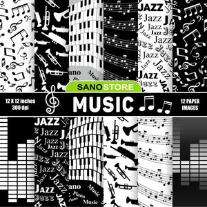 Música, Jazz, Piano, Papel Digital, Notas, Partituras Vintage, Papeles Digitales, Notas Musicales para Scrapbooking Digital